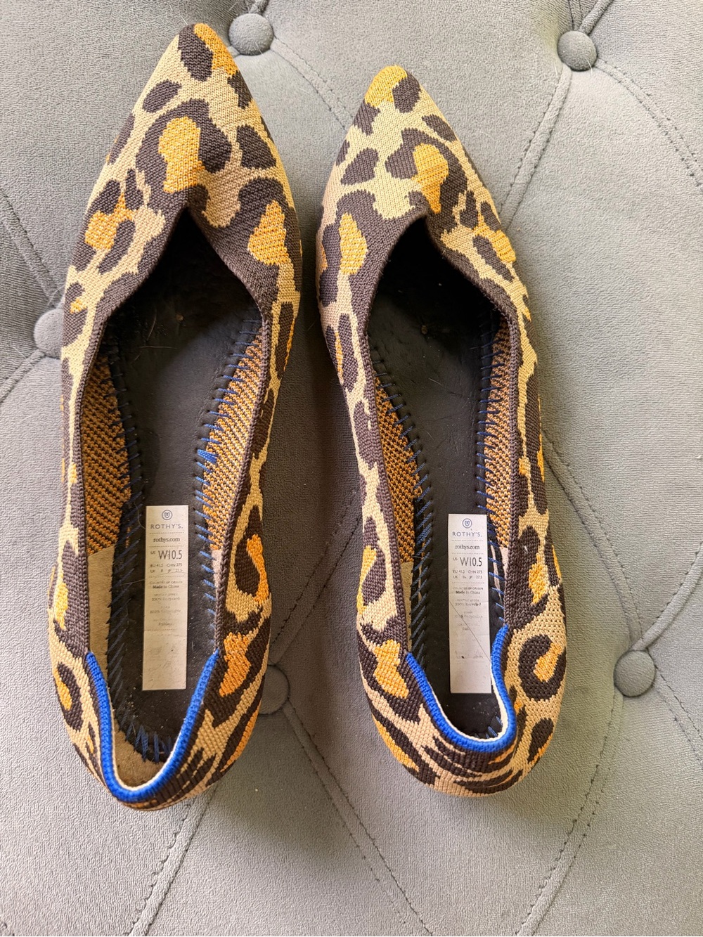 Rothy's Blue Halo Leopard-Print Pointed Toe Flats in Brown and Yellow